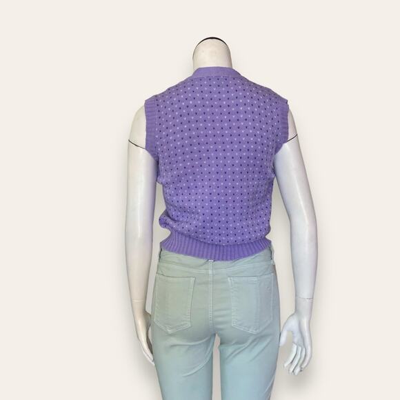 Preppy Purple Knit - Neck Button up Heart Pattern Vest - Small - Picture 2 of 4
